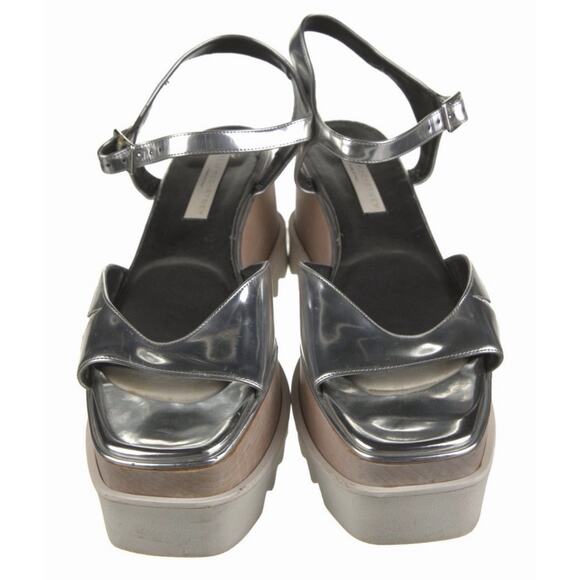 STELLA MCCARTNEY SHOES ELYSE STAR WOOD PLATFORM SANDALS SILVER Size 10.5 EU 41 - Picture 2 of 5